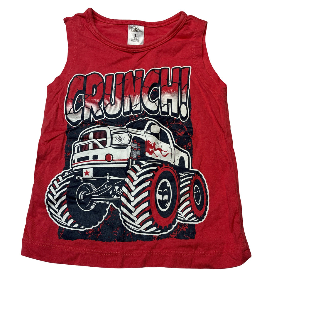 Boys H&T, cotton singlet / tank top, monster truck, EUC, size 1,  