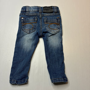 Unisex Cotton On, blue stretch denim jeans, adjustable, Inside leg: 25.5cm, FUC, size 1,  