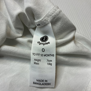 Boys Dymples, white stretchy tee / top, EUC, size 0,  