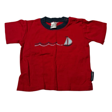 Boys Baby Kids, red cotton tee / top, sailboat, FUC, size 1,  