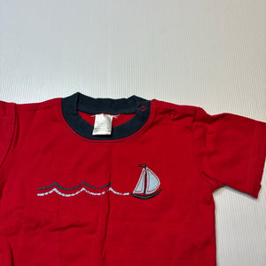 Boys Baby Kids, red cotton tee / top, sailboat, FUC, size 1,  