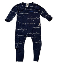 Load image into Gallery viewer, Unisex Bonds, navy stretchy cozysuit coverall / romper, GUC, size 00,  