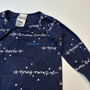 Unisex Bonds, navy stretchy cozysuit coverall / romper, GUC, size 00,  