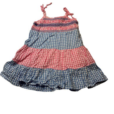 Girls PINK & BLUE, lined lightweight cotton summer dress, GUC, size 0, L: 41cm