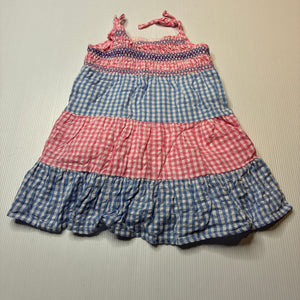Girls PINK & BLUE, lined lightweight cotton summer dress, GUC, size 0, L: 41cm