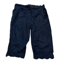 Load image into Gallery viewer, Girls M&amp;S, navy lightweight cotton cropped pants, adjustable, Inside leg: 22cm, GUC, size 2-3,  