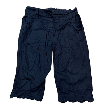 Girls M&S, navy lightweight cotton cropped pants, adjustable, Inside leg: 22cm, GUC, size 2-3,  