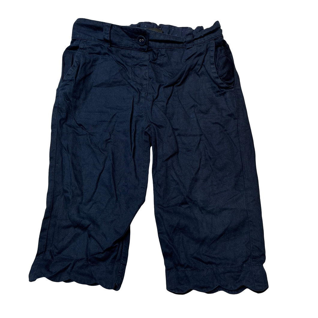 Girls M&S, navy lightweight cotton cropped pants, adjustable, Inside leg: 22cm, GUC, size 2-3,  