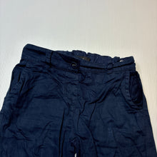 Load image into Gallery viewer, Girls M&amp;S, navy lightweight cotton cropped pants, adjustable, Inside leg: 22cm, GUC, size 2-3,  