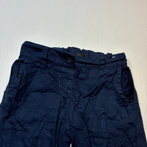 Girls M&S, navy lightweight cotton cropped pants, adjustable, Inside leg: 22cm, GUC, size 2-3,  