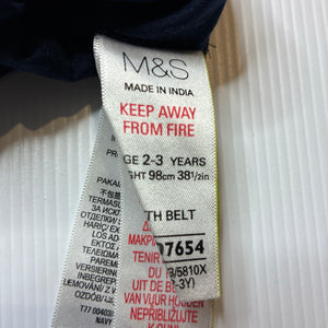 Girls M&S, navy lightweight cotton cropped pants, adjustable, Inside leg: 22cm, GUC, size 2-3,  