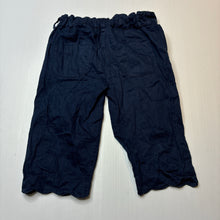 Load image into Gallery viewer, Girls M&amp;S, navy lightweight cotton cropped pants, adjustable, Inside leg: 22cm, GUC, size 2-3,  