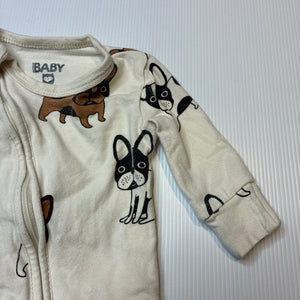Unisex Cotton On, stretchy zip coverall / romper, dogs, FUC, size 0000,  