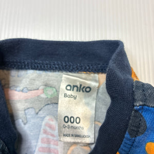 Unisex Anko, stretchy zip coverall / romper, dinosaurs, GUC, size 000,  