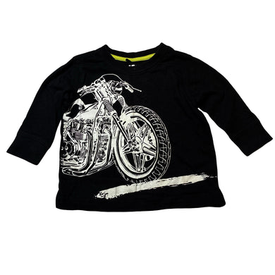 Boys H&T, black cotton long sleeve tee / top, motorbike, EUC, size 1,  