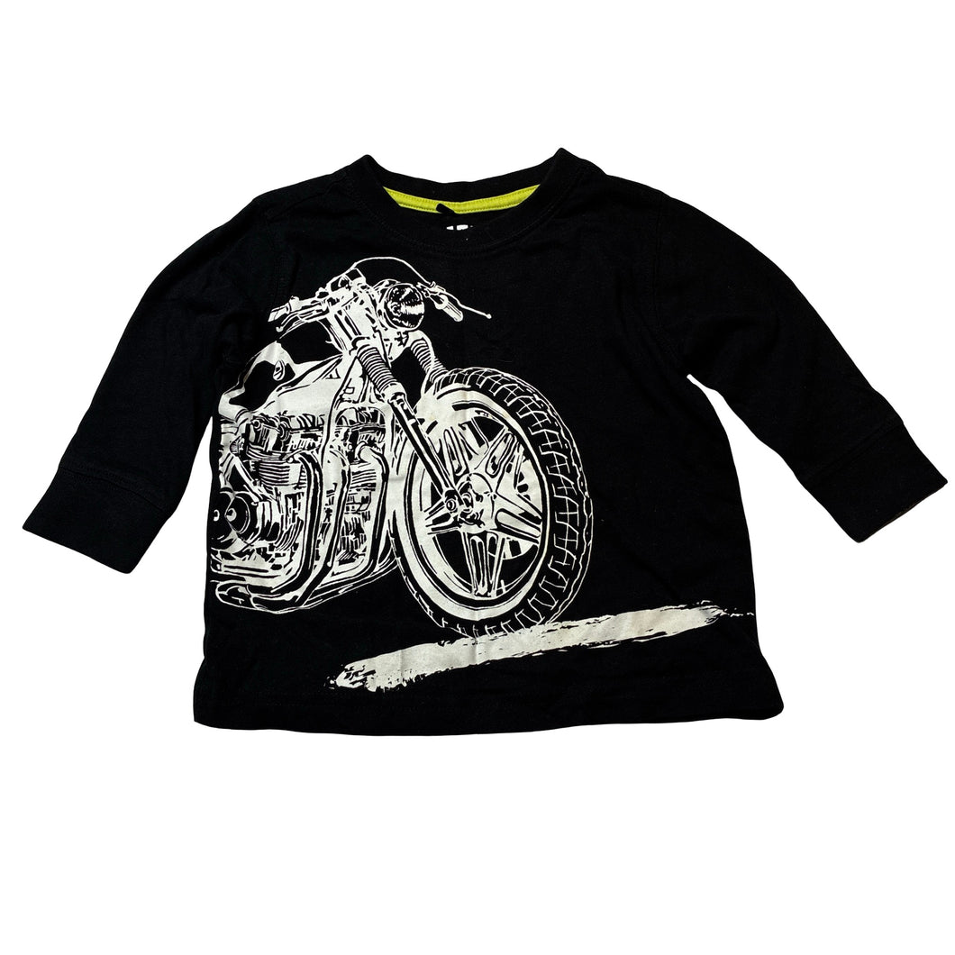 Boys H&T, black cotton long sleeve tee / top, motorbike, EUC, size 1,  