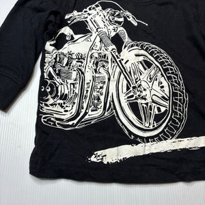 Boys H&T, black cotton long sleeve tee / top, motorbike, EUC, size 1,  