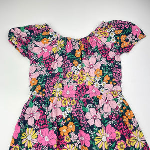 Girls Anko, colourful floral viscose dress, GUC, size 8, L: 62cm