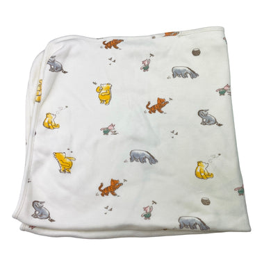 Unisex M&S, Disney Winnie the Pooh soft cotton blanket, 60cm x 62cm, small light mark, FUC, size 0000,  