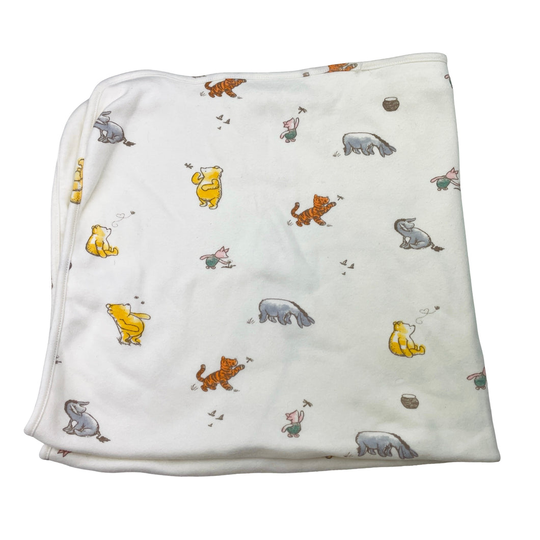 Unisex M&S, Disney Winnie the Pooh soft cotton blanket, 60cm x 62cm, small light mark, FUC, size 0000,  