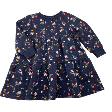 Girls Anko, floral fleece lined sweater dress, FUC, size 2, L: 45cm