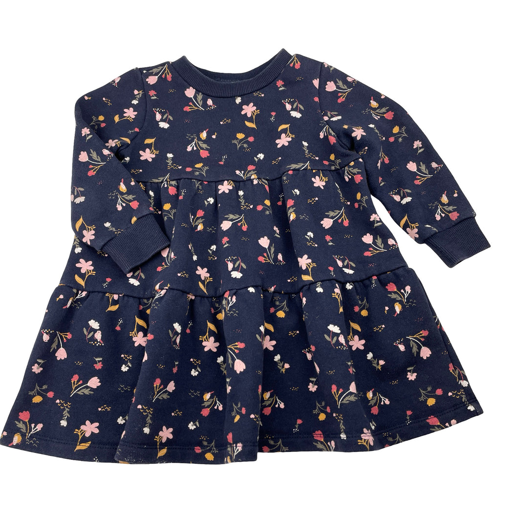 Girls Anko, floral fleece lined sweater dress, FUC, size 2, L: 45cm