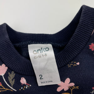 Girls Anko, floral fleece lined sweater dress, FUC, size 2, L: 45cm
