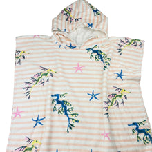 Load image into Gallery viewer, Girls Art Series, cotton hooded towel, seahorses, L: 56cm, EUC, size 3-5,  
