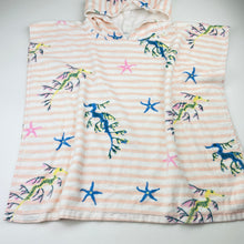 Load image into Gallery viewer, Girls Art Series, cotton hooded towel, seahorses, L: 56cm, EUC, size 3-5,  
