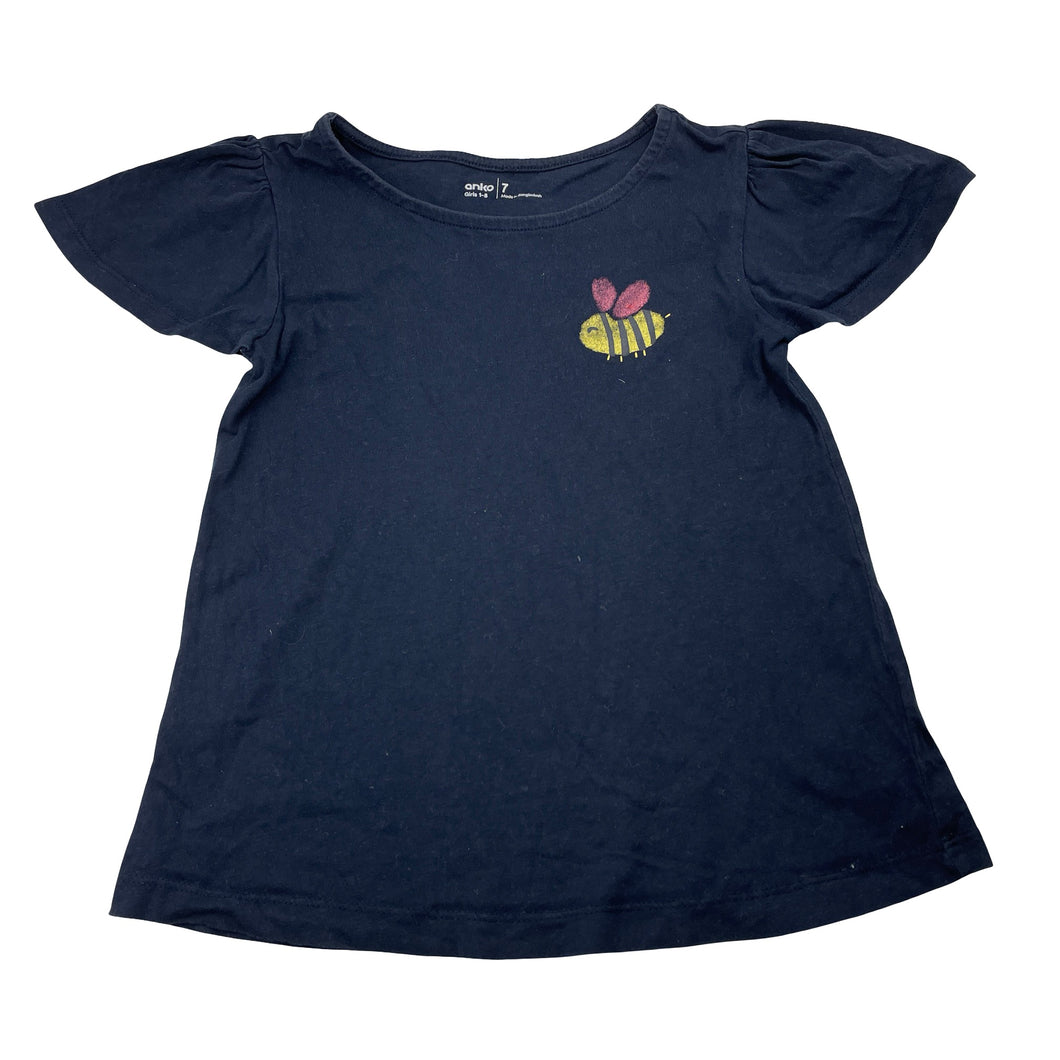 Girls Anko, navy cotton tee / top, bee, GUC, size 7,  