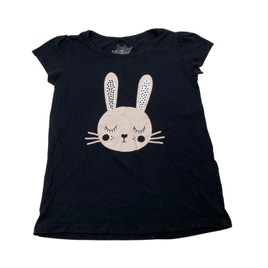 Girls H&T, black cotton tee / top, rabbit, GUC, size 7,  
