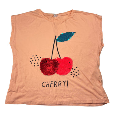 Girls Zara, cotton tee / top, flip sequin cherries, GUC, size 11-12,  