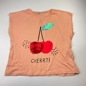 Girls Zara, cotton tee / top, flip sequin cherries, GUC, size 11-12,  