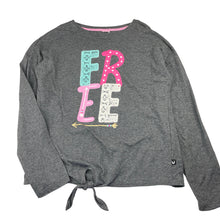 Load image into Gallery viewer, Girls grey, tie front long sleeve top, GUC, size 11-12,  