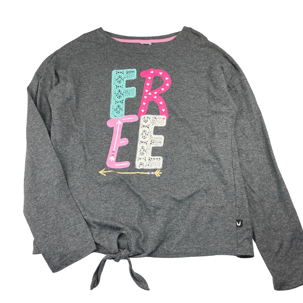 Girls grey, tie front long sleeve top, GUC, size 11-12,  
