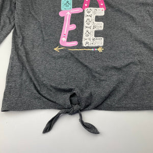 Girls grey, tie front long sleeve top, GUC, size 11-12,  