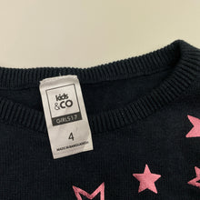 Load image into Gallery viewer, Girls Kids &amp; Co, navy knitted cotton sweater / jumper, GUC, size 4,  