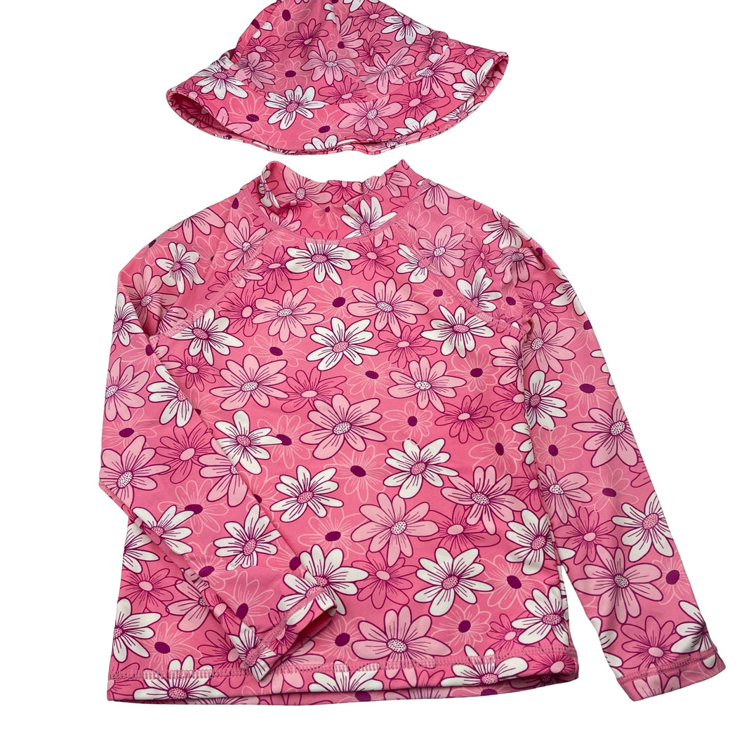 Girls Anko, long sleeve rashie / swim top + matching hat, GUC, size 5,  