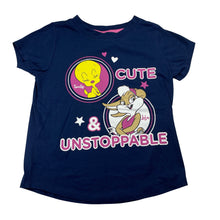Load image into Gallery viewer, Girls LOONEY TUNES, Tweety &amp; Lola navy tee / top, EUC, size 5,  