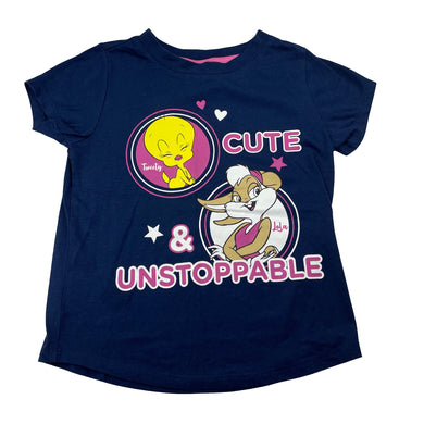 Girls LOONEY TUNES, Tweety & Lola navy tee / top, EUC, size 5,  