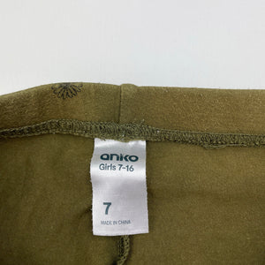 Girls Anko, khaki floral leggings, Inside leg: 44cm, FUC, size 7,  