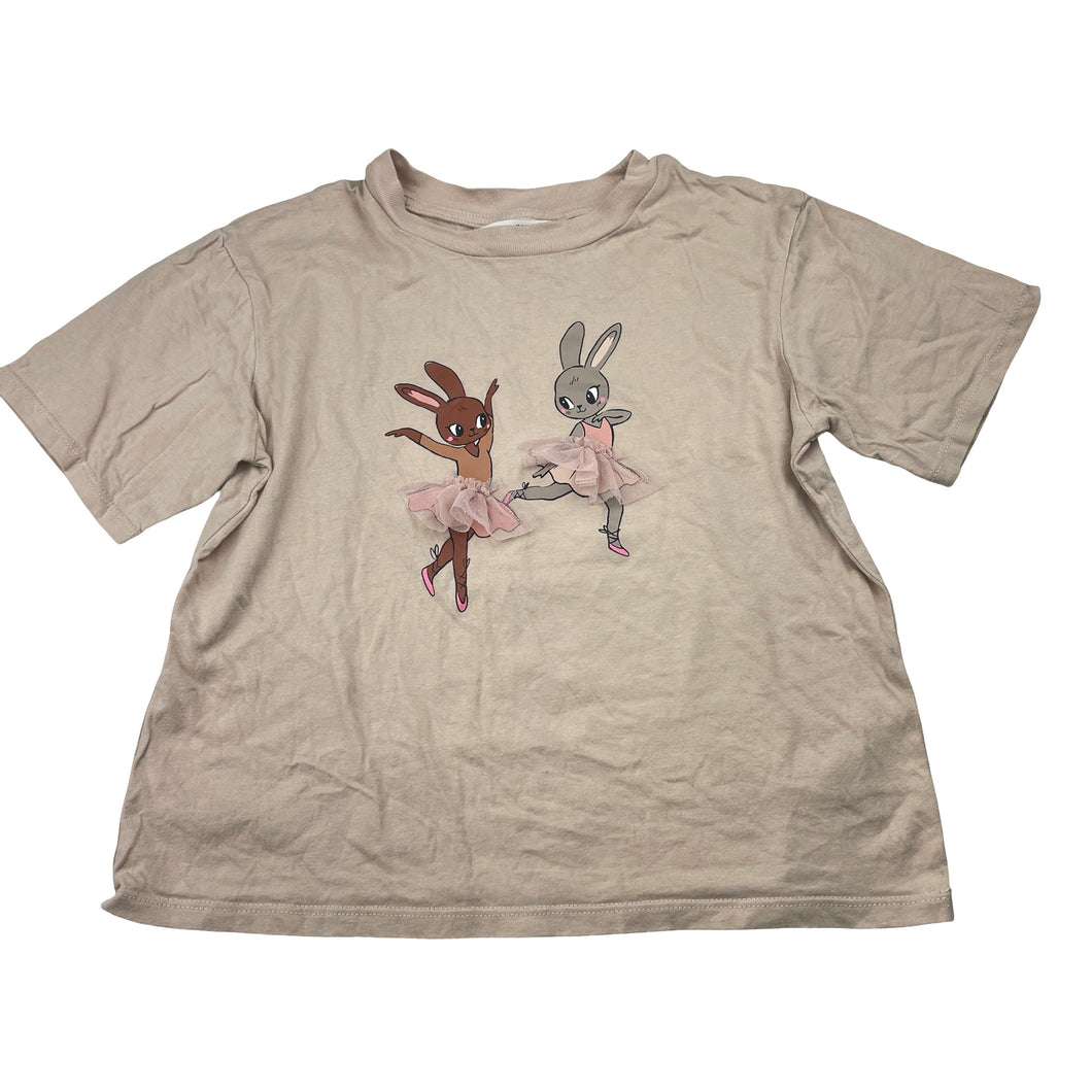 Girls H&M, cotton tee / top, ballerina rabbits, EUC, size 5-6,  