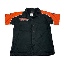 Load image into Gallery viewer, Boys HARLEY-DAVIDSON, black &amp; orange cotton short sleeve shirt, GUC, size 3,  