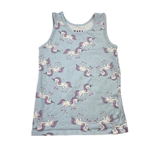 Load image into Gallery viewer, Girls MAXX, blue stretchy singlet top, unicorns, GUC, size 4-6,  