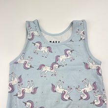 Load image into Gallery viewer, Girls MAXX, blue stretchy singlet top, unicorns, GUC, size 4-6,  