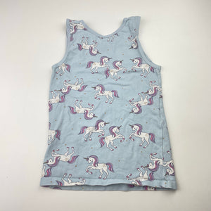 Girls MAXX, blue stretchy singlet top, unicorns, GUC, size 4-6,  