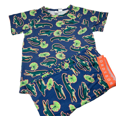 Unisex Bonds, stretchy pyjama top & bottoms, crocodiles, wash fade, FUC, size 12,  