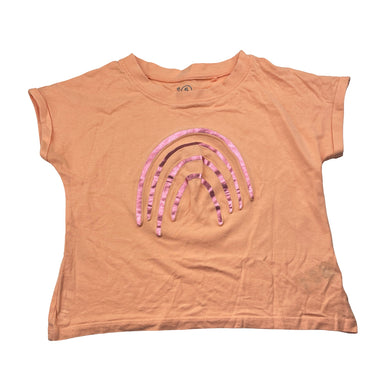 Girls KID, coral cotton tee / top, rainbow, GUC, size 5,  