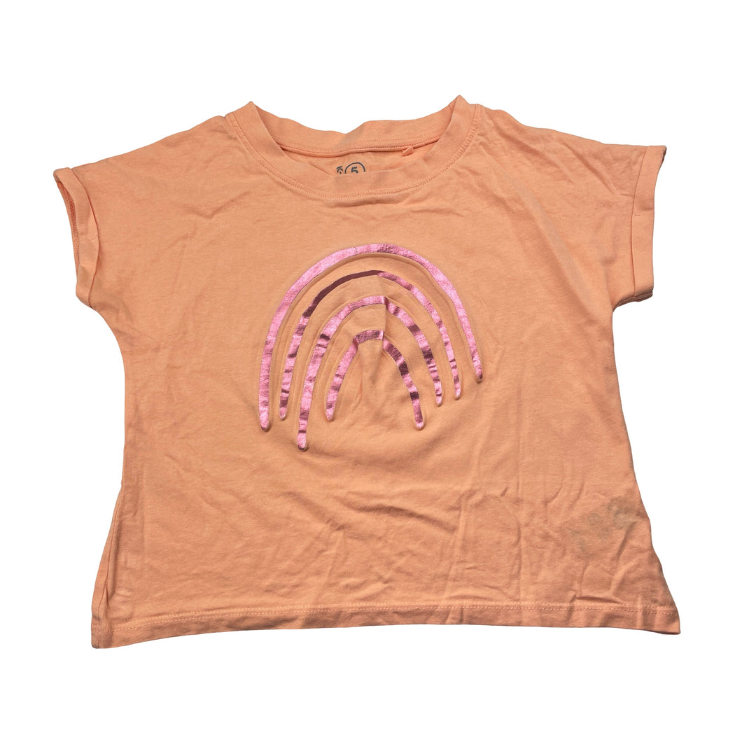 Girls KID, coral cotton tee / top, rainbow, GUC, size 5,  