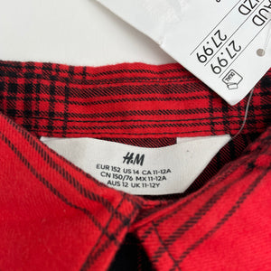 Boys H&M, red & black check cotton long sleeve shirt, NEW, size 12,  